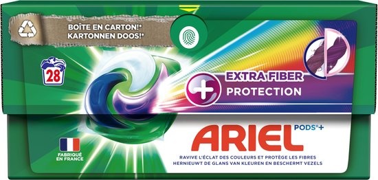 Dosettes de Lessive Ariel + Protection Extra Fibres - Couleur - 28 Lavages - Emballage abîmé