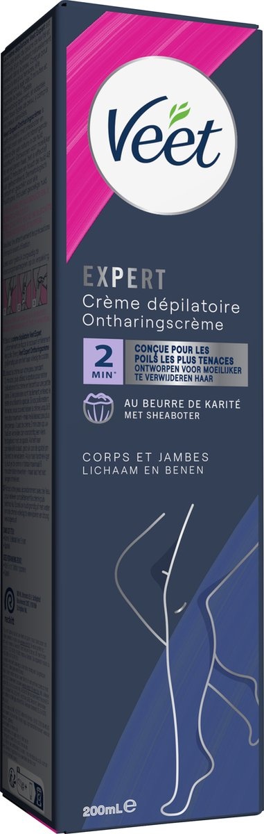 Veet Expert Crème dépilatoire au beurre de karité - Corps & jambes - Tous types de peaux - 200 ml - Emballage endommagé