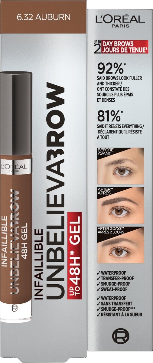 L’Oréal Paris Unbelieva'Brow Langhoudende Waterproof Wenkbrauwgel - 6.32 Auburn - Bruin - 3.4ml