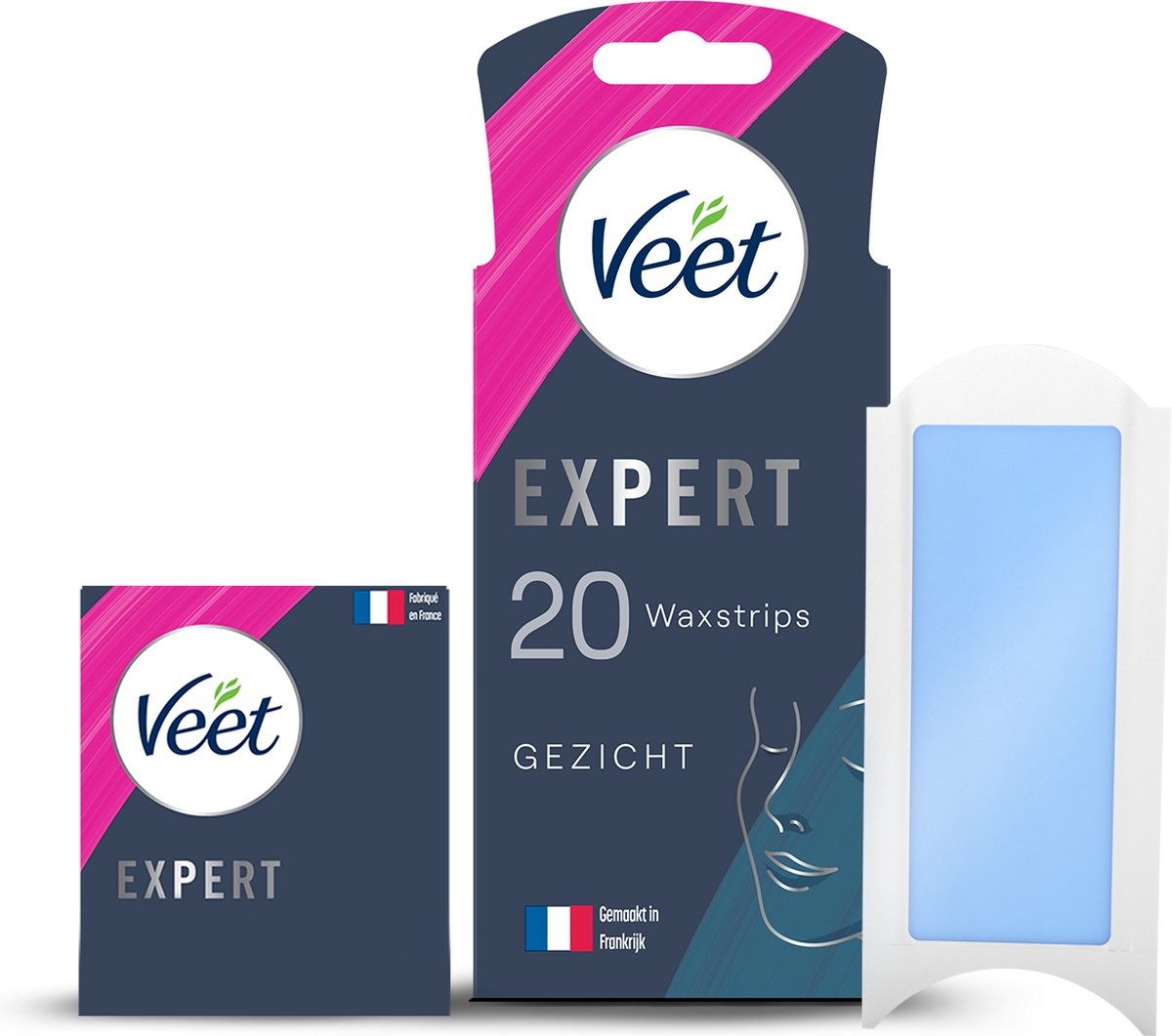 Bandes dépilatoires Veet Expert - Visage - Peau sensible - 20 pièces - Emballage endommagé