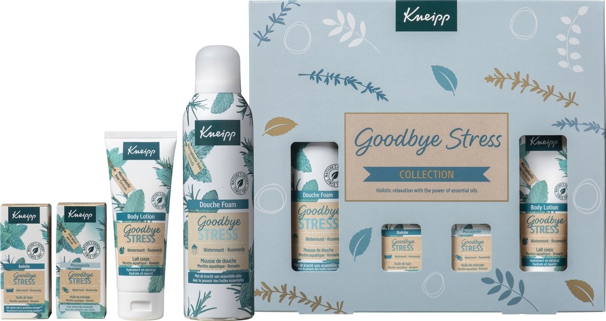 Kneipp Luxe Geschenkset - Goodbye Stress - Watermunt - Rozemarijn - Giftset - Cadeau - Inhoud 200 ml + 75 ml + 2 x 20 ml - Verpakking beschadigd