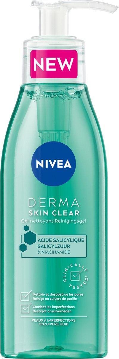 NIVEA DERMA Skin Clear Cleansing Gel – Reinigungsgel – Für unreine Haut – Mit Salicylsäure (AHA) und Niacinamid – 150 ml