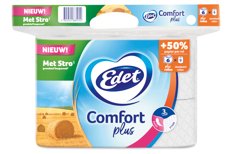 Edet Comfort Plus Papier toilette avec paille - 3 épaisseurs - 6 rouleaux +50% papier par rouleau