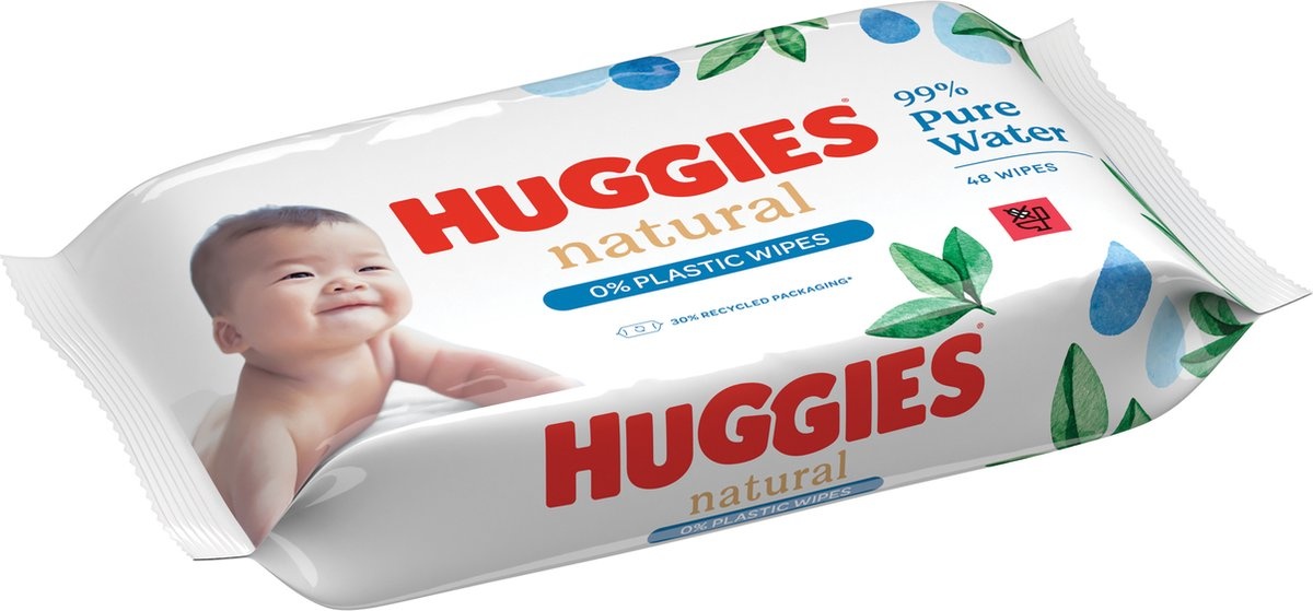 Lingettes pour bébé Huggies - Naturel 0% plastique - 48 pcs
