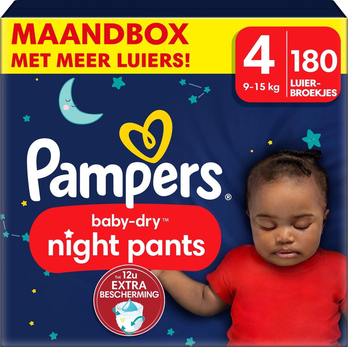 Pampers Baby-Dry Night Pants - Taille 4 (9-15kg) - Boîte mensuelle de 180 couches - Emballage endommagé