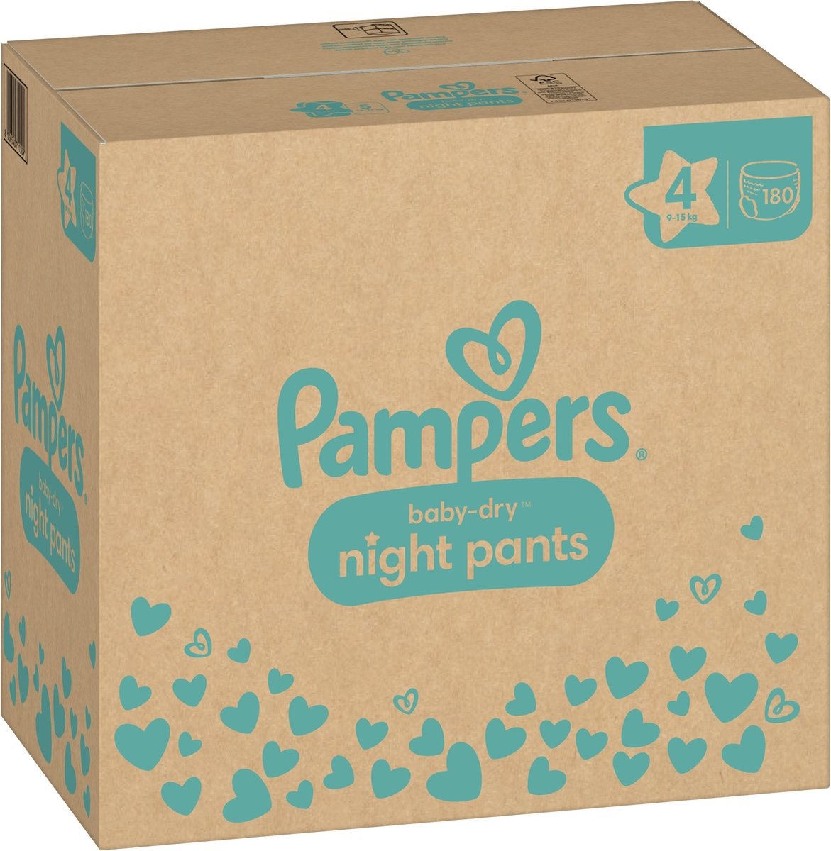 Pampers Baby-Dry Night Pants - Taille 4 (9-15kg) - Boîte mensuelle de 180 couches - Emballage endommagé