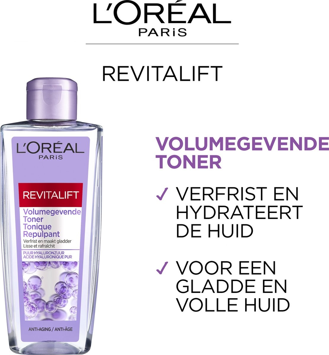 L'Oréal Paris Revitalift Volumizing Toner - Nettoyant Visage à l'Acide Hyaluronique - 200 ml