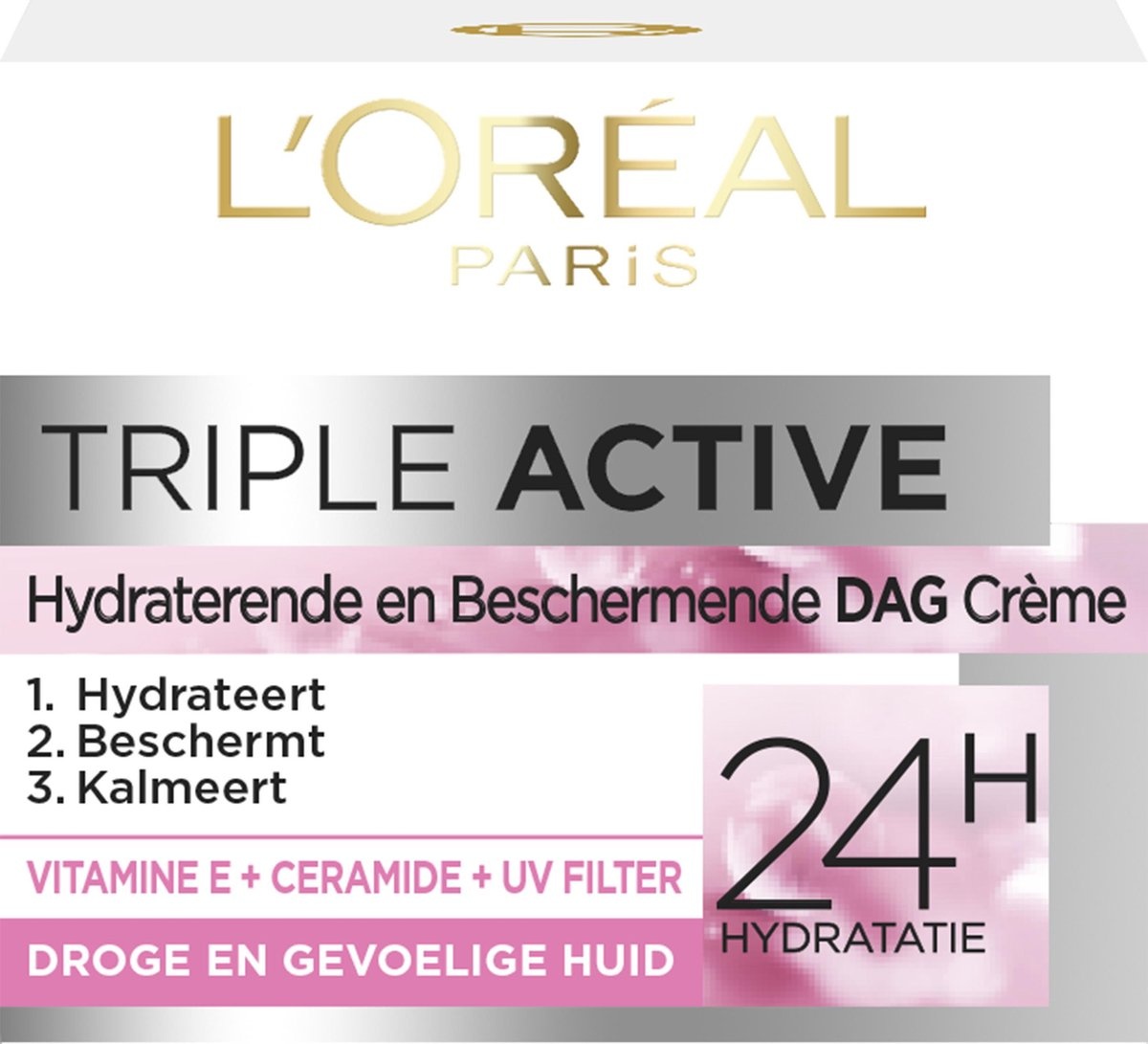 L'Oréal Paris Triple Active Feuchtigkeitsspendende Tagescreme – Trockene und empfindliche Haut 50 ml – Verpackung beschädigt