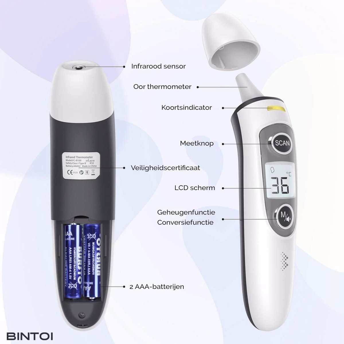 Bintoi® X200 - Thermomètre frontal - Thermomètre auriculaire - Thermomètre de fièvre - emballage endommagé