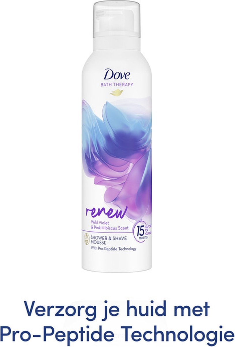 Mousse de douche et de rasage Dove Bath Therapy - Renew - avec technologie Pro-Peptide - 200 ml - Bouchon manquant