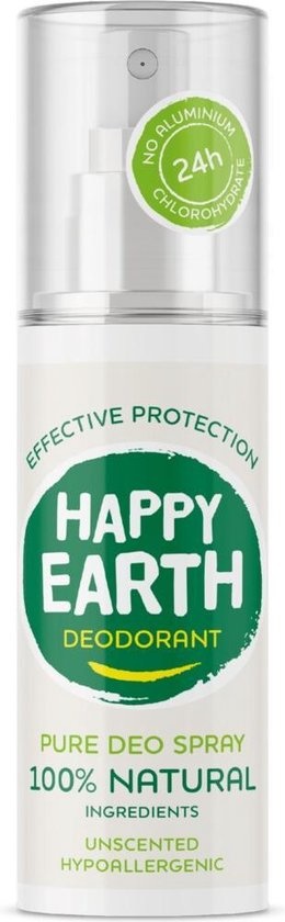 Happy Earth Pure Deodorant Spray Unscented 100 ml - 100% natural - Cap missing