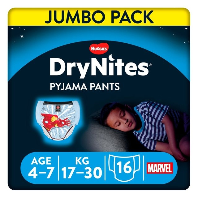 Huggies Drynites Pantalon de pyjama Marvel 4-7 ans Ensemble Jumbo 16 pièces