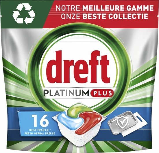 Dreft Platinum Plus All In One Vaatwastabletten Deep Clean - 16 stuks