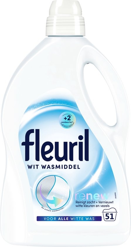 Fleuril Renew White - Détergent liquide - Lessive blanche - Pack économique - 51 lavages