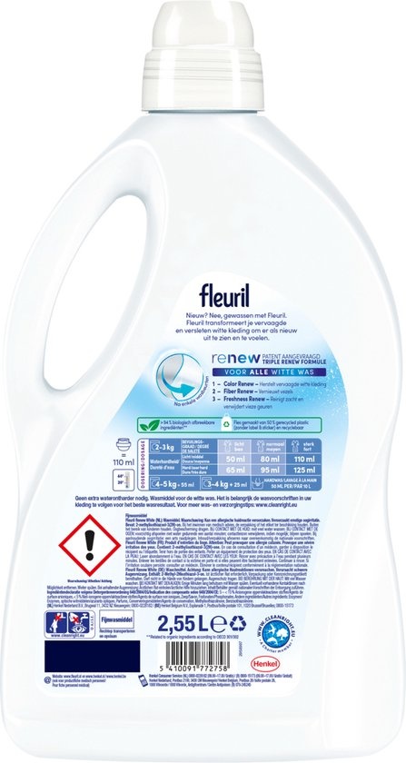 Fleuril Renew White – Flüssigwaschmittel – Weiße Wäsche – Vorteilspack – 51 Wäschen