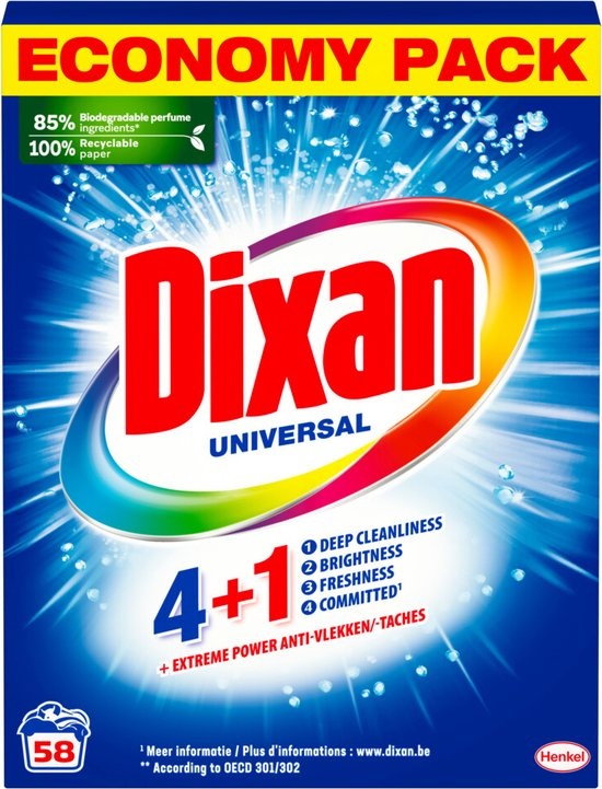 Dixan Universal Washing Powder - 58 Washes 4+1 Extreme Power 3.48 kg