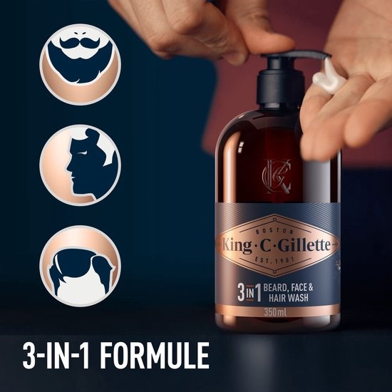 King C. Gillette Nettoyant barbe et visage pour homme - 350 ml - Emballage endommagé