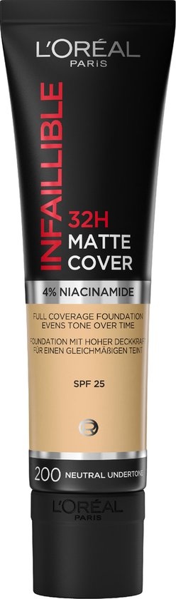 L'Oréal Paris Infaillible 32H Matte Cover Foundation - 200 - Fond de teint couvrance totale au fini mat - 30 ml