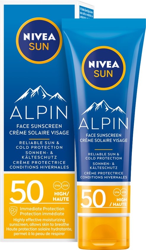 NIVEA SUN Face Alpin Sonnenschutzcreme – LSF 50+ – Wintersport – Ski – Für das Gesicht – Schützt vor UVA/UVB und Kälte – 50 ml