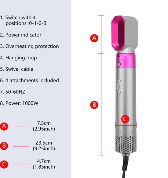 HOT Air Styler TP-5+1 Brosse sèche-cheveux - Brosse lissante - Ensemble 5-EN-1 - Brosse à friser - Brosse magique - Sèche-cheveux - Sèche-cheveux - Multistyler - Fer à friser automatique