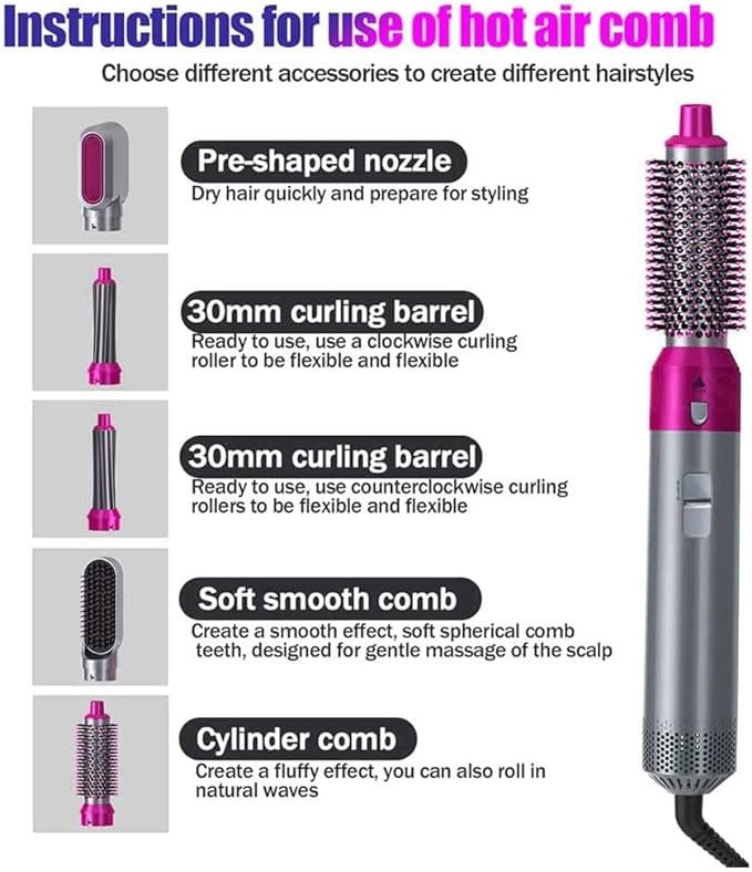 HOT Air Styler Ensemble d'outils de coiffure pour sèche-cheveux 5 en 1