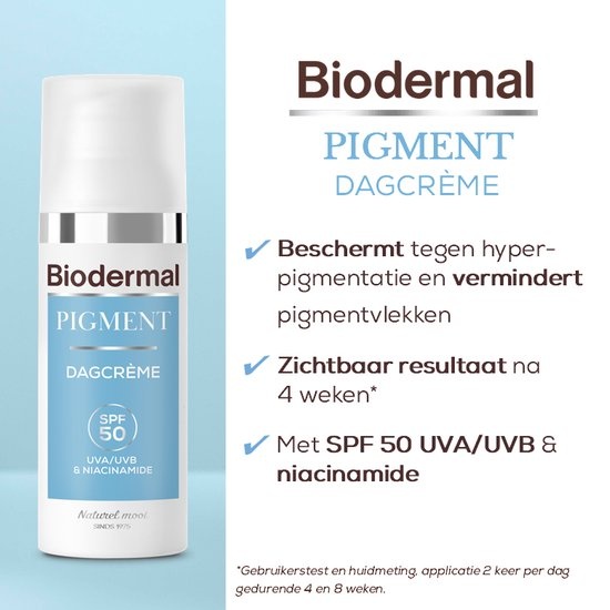 Biodermal Pigment Dagcrème - SPF 50 - vermindert hyperpigmentatie, zoals pigmentvlekken - pigmentvlekken creme - 50 ml