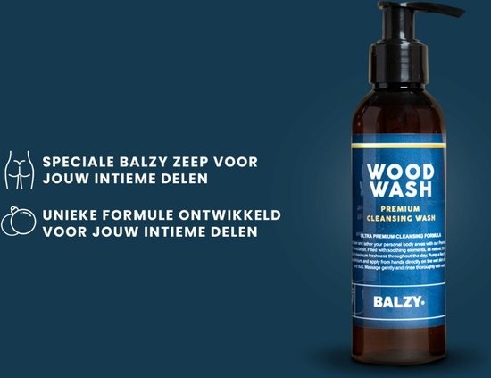 BALZY WoodWash - Soin Intime Homme - Nettoyant Intime Homme - Savon Premium Fesses & Boules 150 ml - Camomille