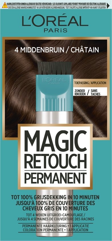 L'Oréal Paris Magic Retouch Permanent 4 - Châtain Moyen - Coloration Permanente - Emballage endommagé