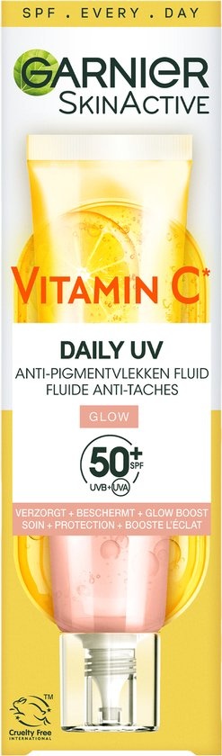 Garnier SkinActive Vitamin C* Fluide UV Glowy avec SPF50+ contre les taches pigmentaires - formule légère et teintée - 40 ml