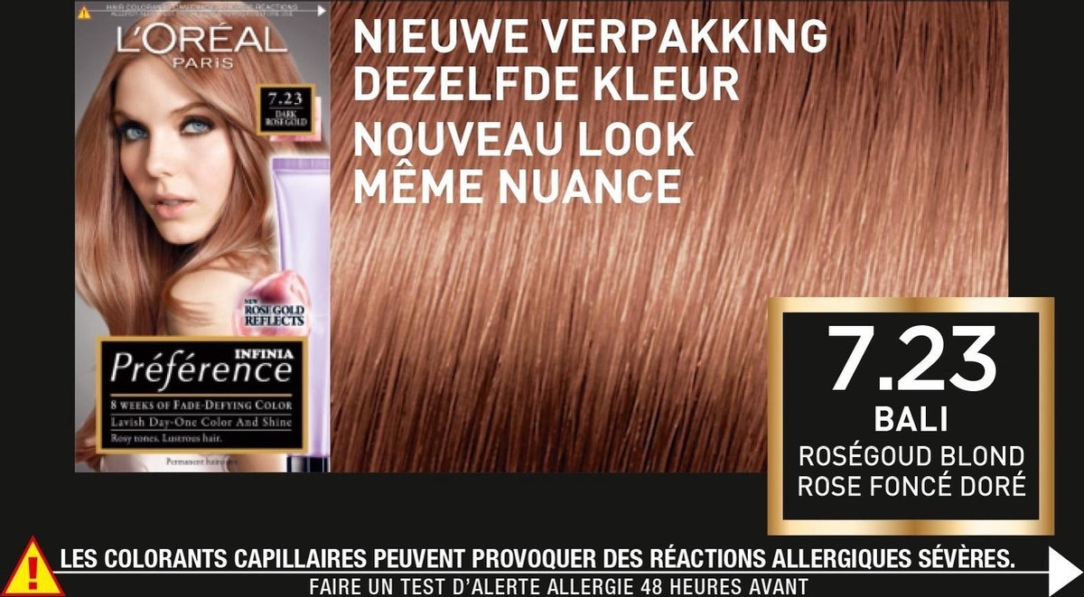 L'Oréal Coloration Préférence 7.23 Rich Rose - Blond Rose Gold - Emballage endommagé