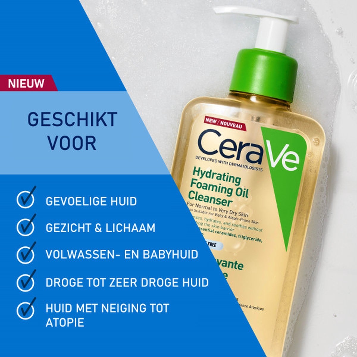 CeraVe - Huile Nettoyante Moussante Hydratante - pour peaux normales à sèches - 473 ml - Pompe endommagée