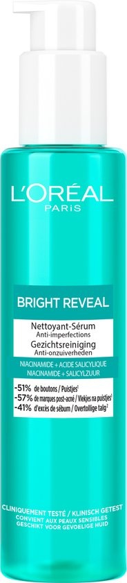 L'Oréal Paris Bright Reveal Crème Nettoyante Moussante à la Niacinamide - Nettoyant visage contre les taches pigmentaires - 150 ml - Emballage endommagé