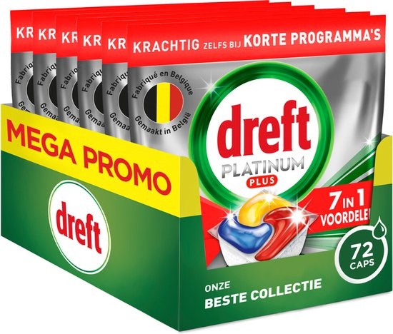 Dreft Platinum Plus All In One Vaatwasmiddel - Anti-Dofheidstechnologie - Lemon 12 stuks