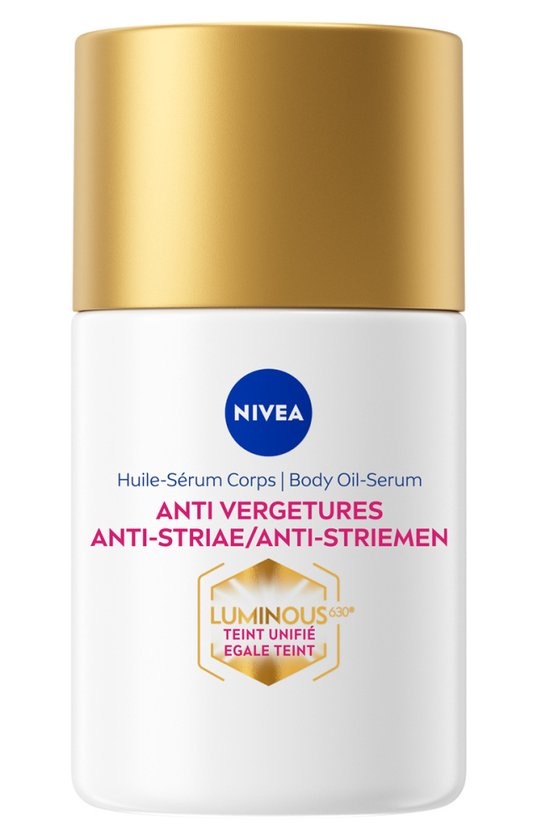 NIVEA Luminous Anti-Stretch Marks – Serum gegen Dehnungsstreifen und Feuchtigkeit – Körperöl – 100 ml – Verpackung beschädigt