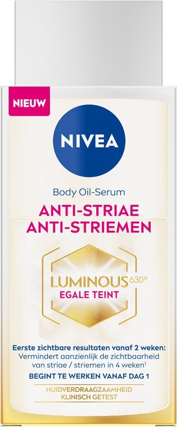 NIVEA Luminous Anti-Stretch Marks – Serum gegen Dehnungsstreifen und Feuchtigkeit – Körperöl – 100 ml – Verpackung beschädigt