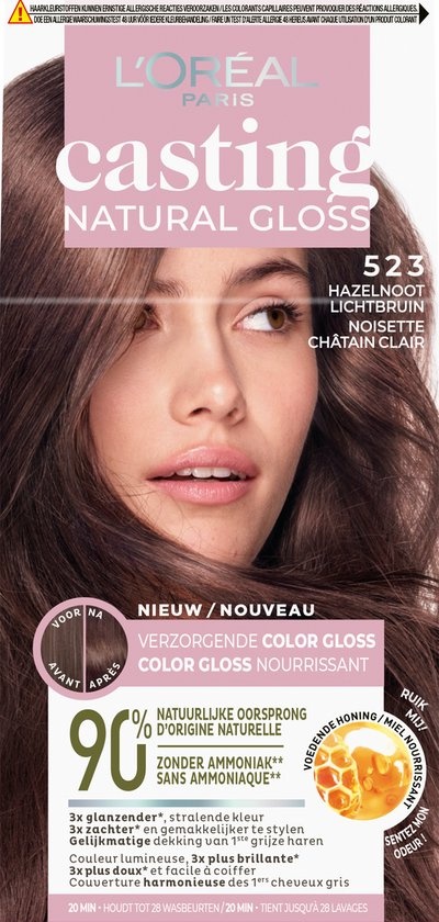 L'Oréal Paris Casting Natural Gloss - 523 Hazelnoot Lichtbruin - Semi-Permanente Haarkleuring -Beschadigde verpakking