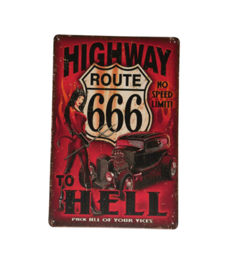 Pomade-Online Vintage Bord 20x30 Route 666 to Hell