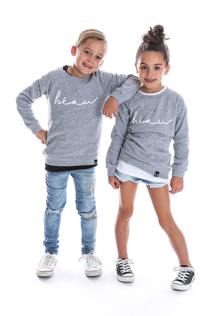GREY SWEATER | GREY PULLOVER WITH PRINT BEAU | BEAU HUDSON