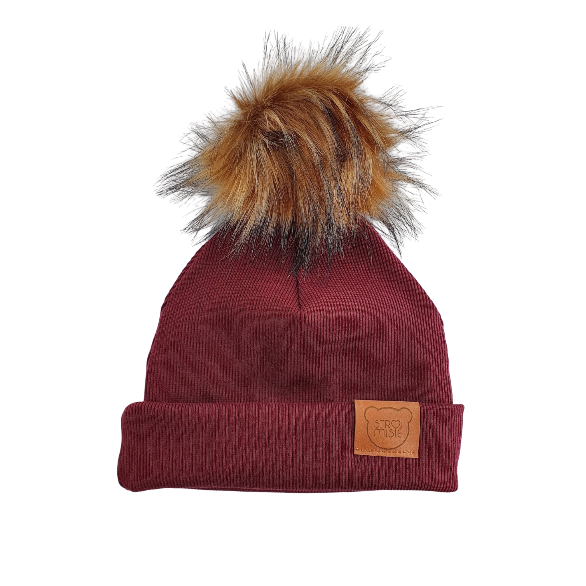 Strojmisie RED BEANIE WITH POM | KIDS HAT BORDEAUX | BABY HAT BORDEAUX RED