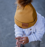GELE BEANIE MET POM  | KINDER MUTS MOSTERD | BABY MUTS OKER GEEL