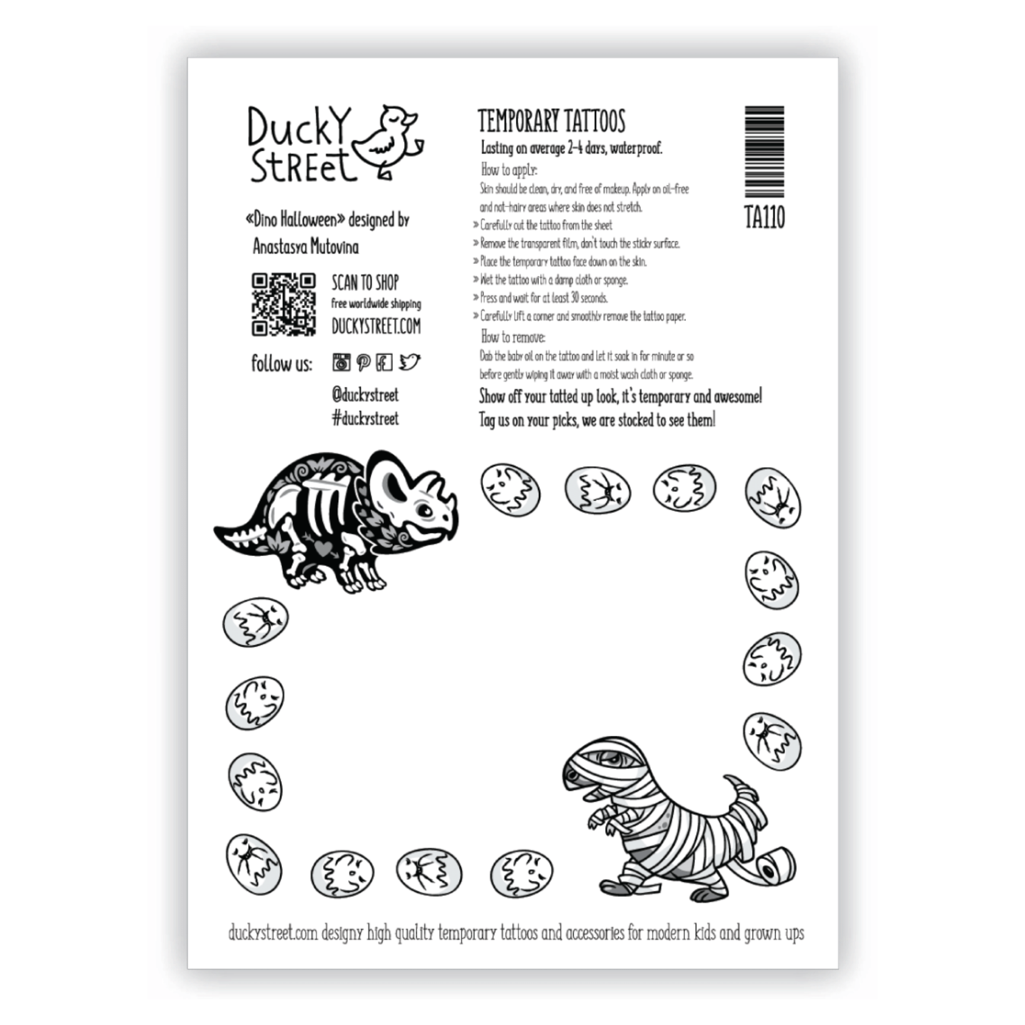 Ducky Street DINO TATTOO -  Sticker Kinder tatoeages met water afneembaar