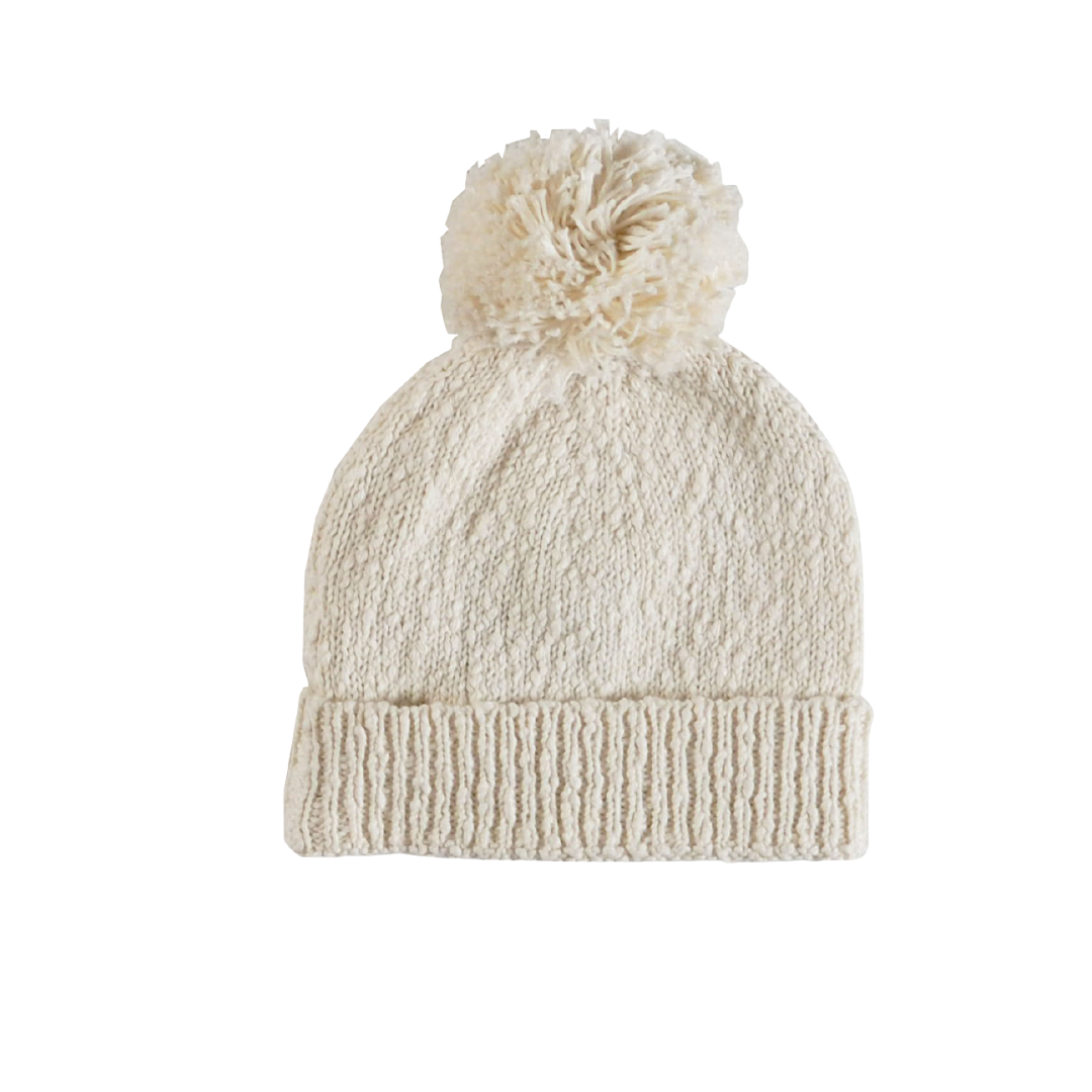 KNITTED BABY HAT | WHITE HAT FOR BABIES WITH POM | BABY CLOTHES