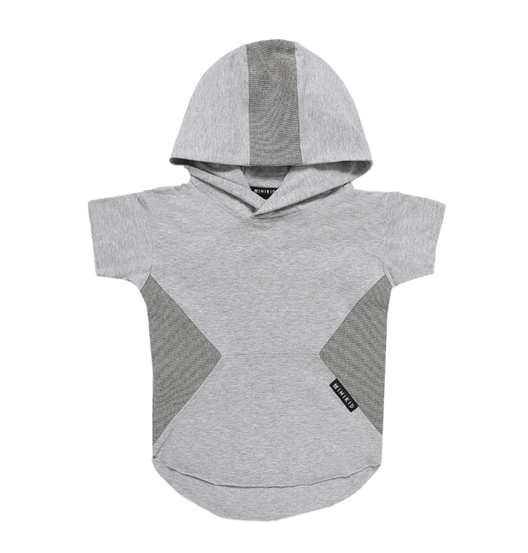HOODED PANEL T-SHIRT GREY