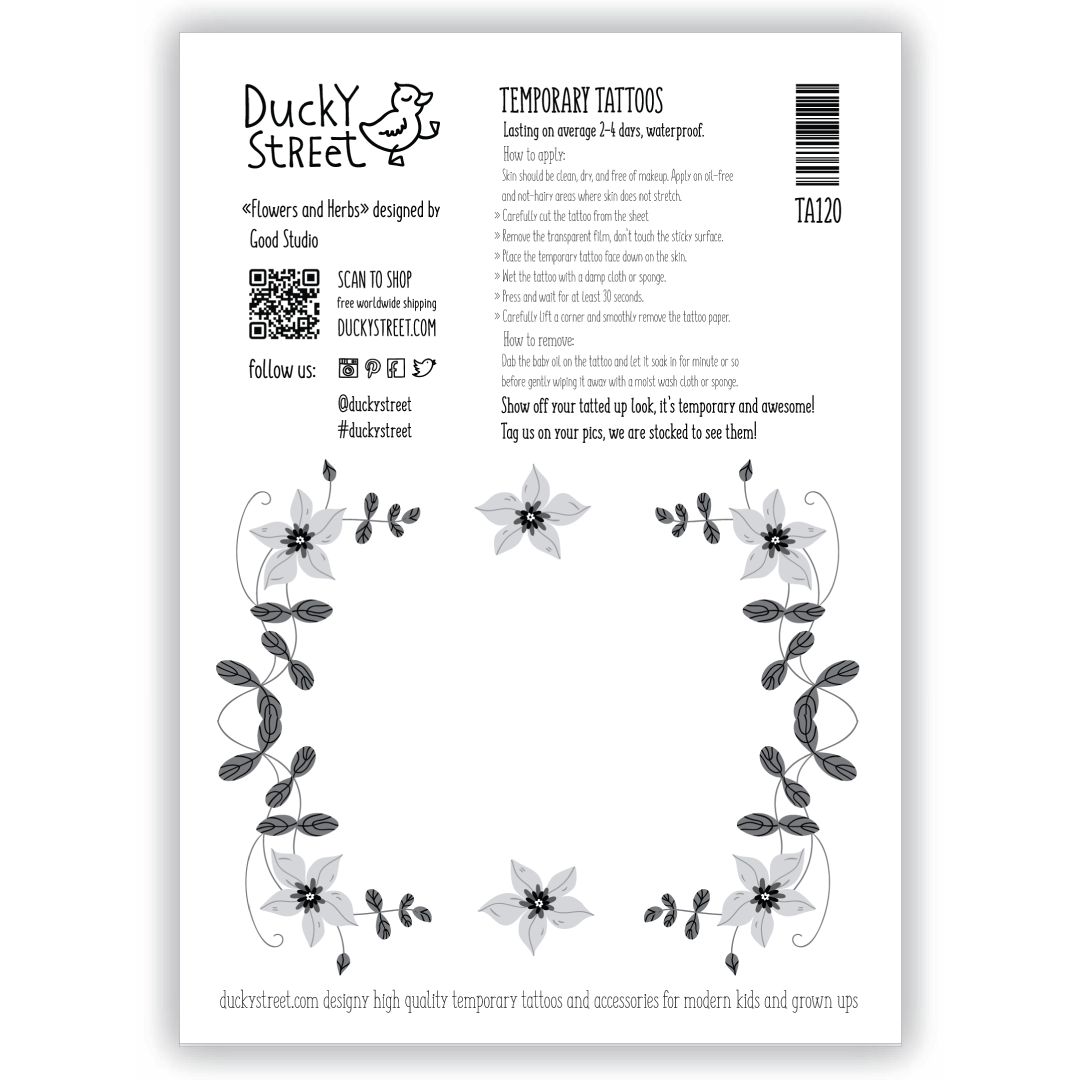 Ducky Street FLOWERS TATTOOS -  Sticker Kindertatoeages met water afneembaar