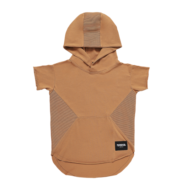 HOODED PANEL T-SHIRT CAMEL