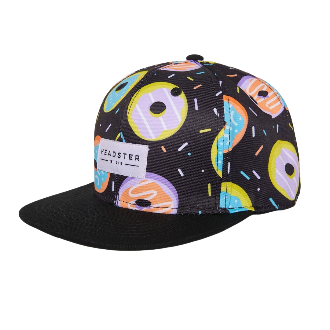 KIDS CAP WITH DONUT PRINT | ADJUSTABLE CAP | BLACK BABY SNAPBACK