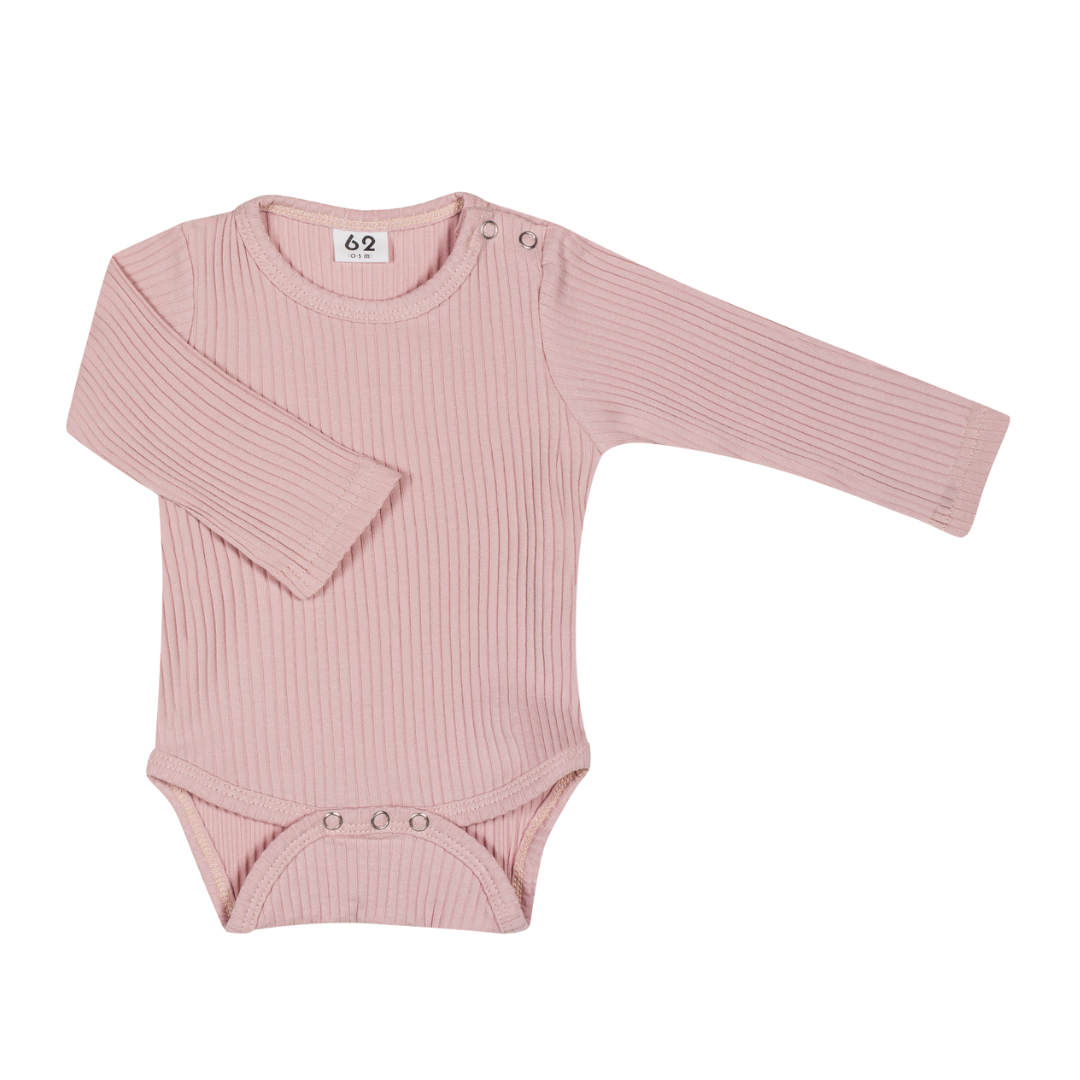 RIBBED BODYSUIT | LONG SLEEVED BODYSUIT | PINK BABY CLOTHING