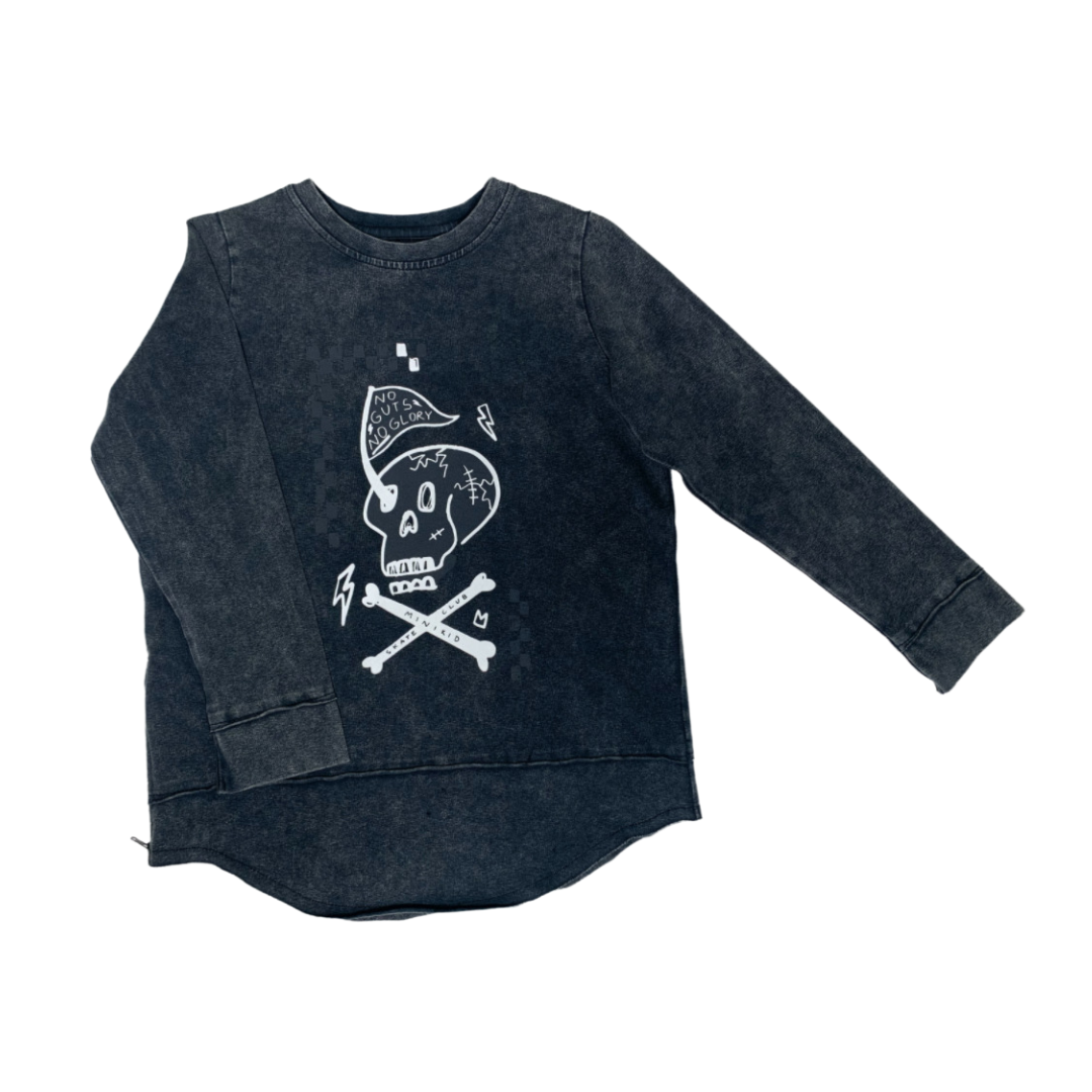 Minikid ZWARTE SKULL LONGSLEEVE | SHIRT MET LANGE MOUWEN | STOERE KINDERKLEDING