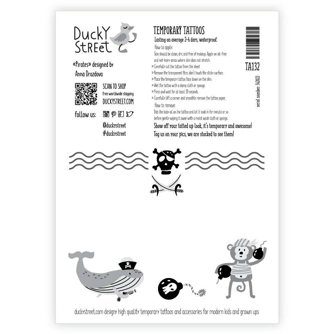 Ducky Street PIRATEN TATTOO -  Sticker Kinder tatoeages met water afneembaar