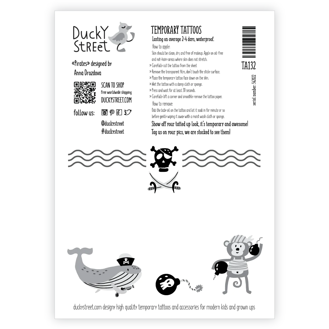 Ducky Street PIRATES TATTOO - Sticker Kids tattoos removable with water